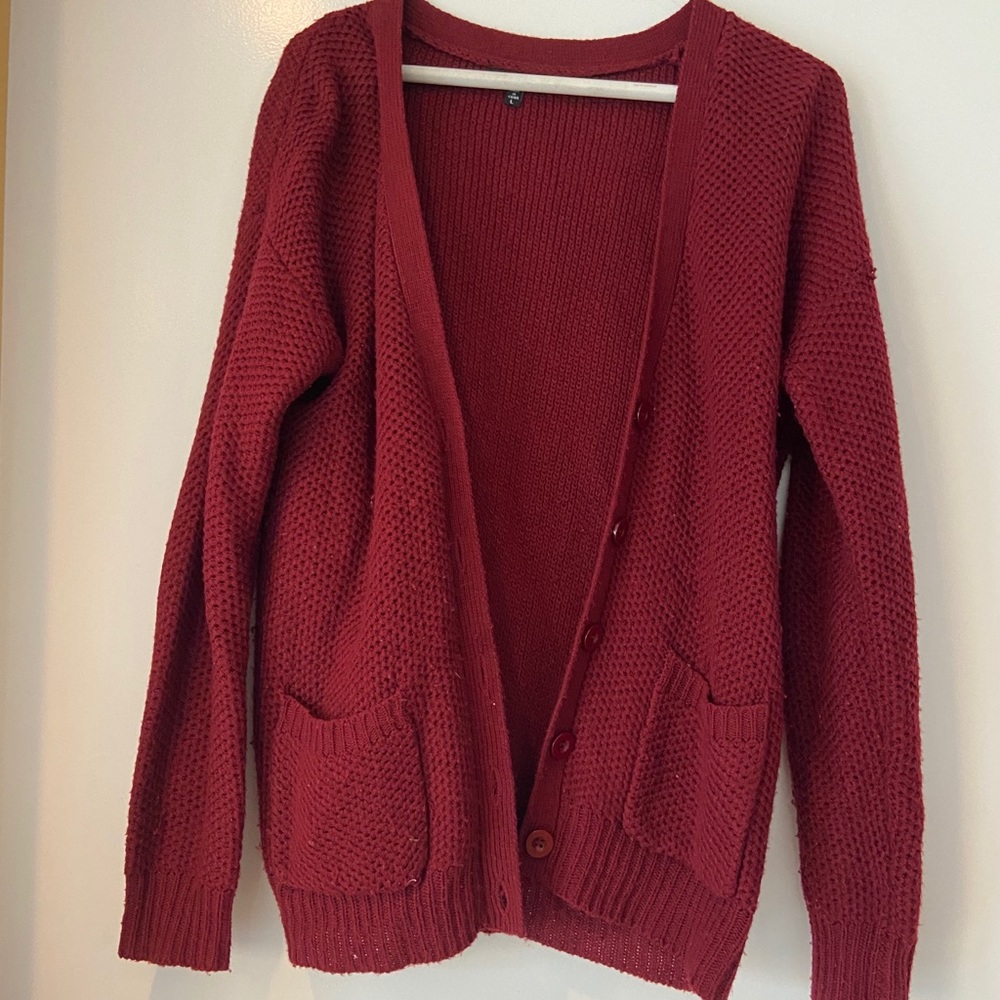 Burgundy Pocket Cardigan